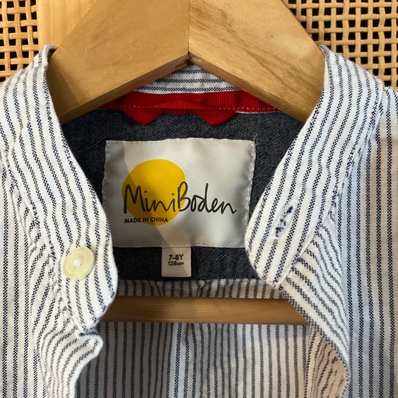 Mini Boden Boys 7-8 Banded Collar Long Sleeve Button Down - Picture 2 of 5